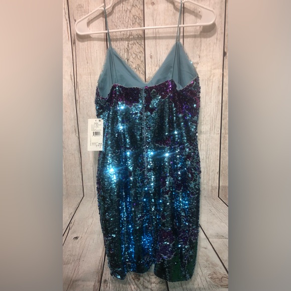 NWT!!! Aidan Mattox Teal/Purple FlipSequin Cocktail Spagh Strap Dress Sz 2 - Picture 6 of 14